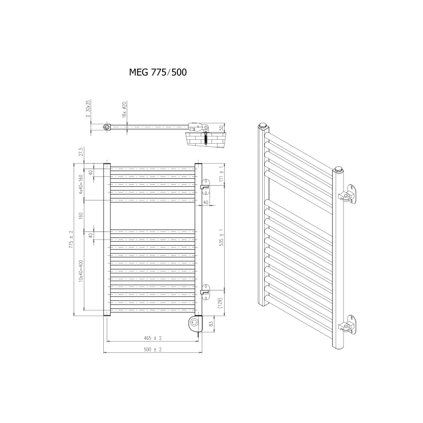 Vertaduro - Kupaonski radijator s termostatom MEG 400W 78x50 cm bijela