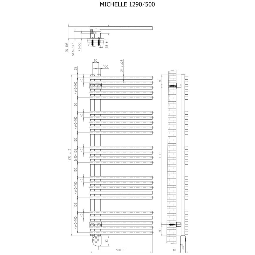 Vertaduro - Kupaonski radijator s termostatom MICHELLE 600W 129x50 cm bijeli