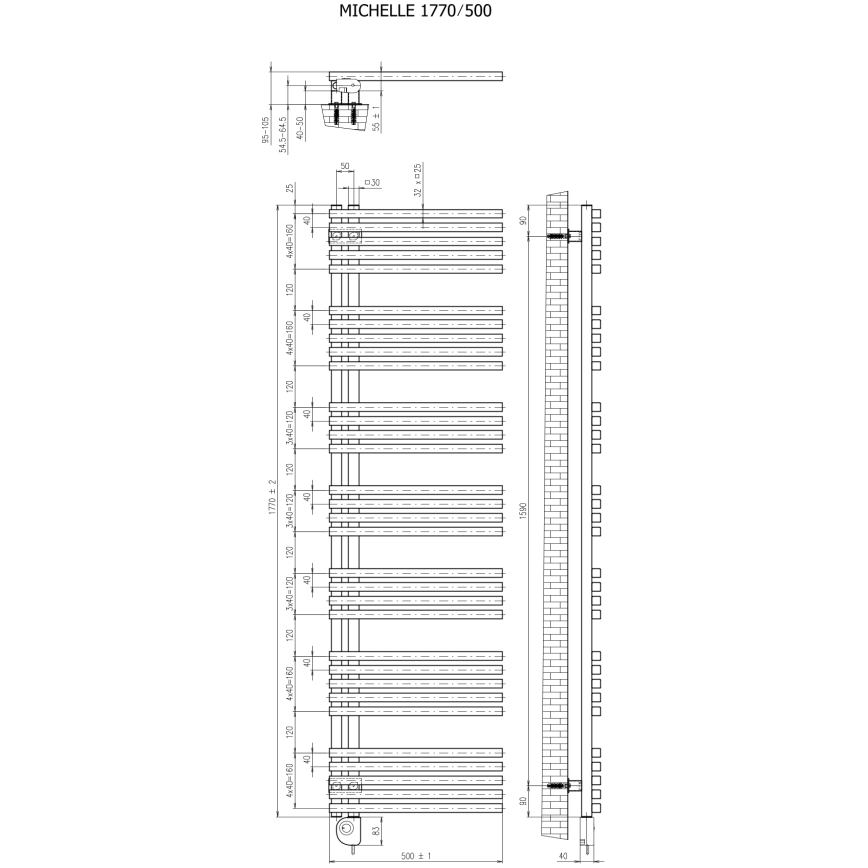 Vertaduro - Kupaonski radijator s termostatom MICHELLE 900W 177x50 cm antracit