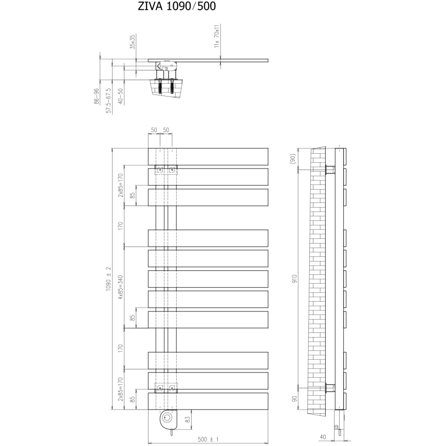 Vertaduro - Kupaonski radijator s termostatom ZIVA 500W 109x50 cm crna