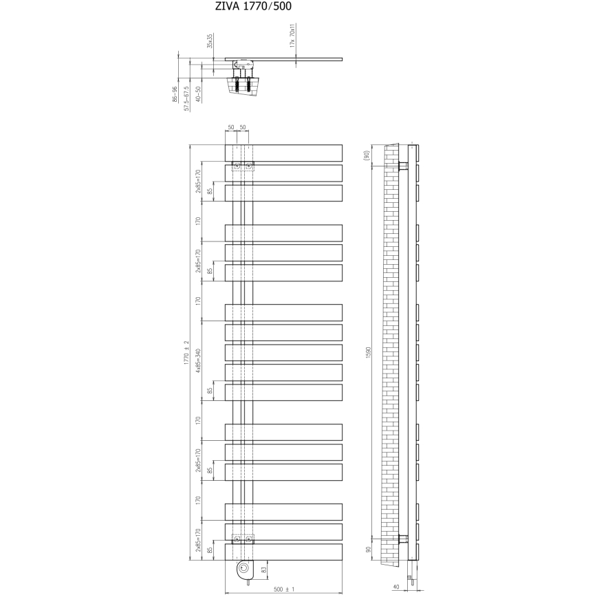 Vertaduro - Kupaonski radijator s termostatom ZIVA 800W 177x50 cm taupe