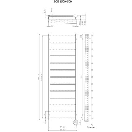 Vertaduro - Kupaonski radijator s termostatom ZOE 400 W, 150 x 50 cm, antracit