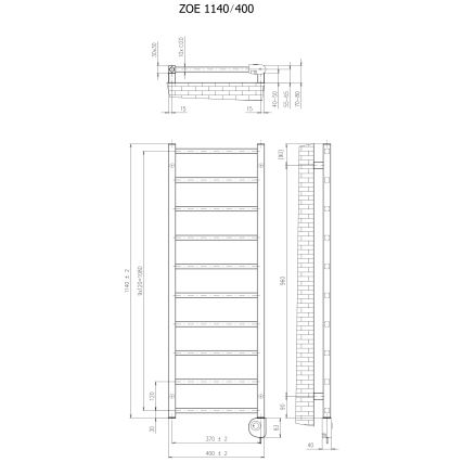 Vertaduro - Kupaonski radijator s termostatom ZOE 400W 114x40 cm bijela