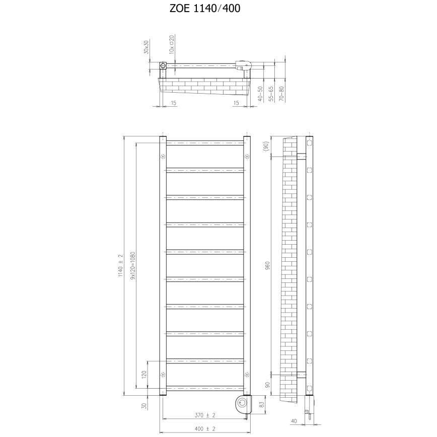Vertaduro - Kupaonski radijator s termostatom ZOE 400W 114x40 cm bijela