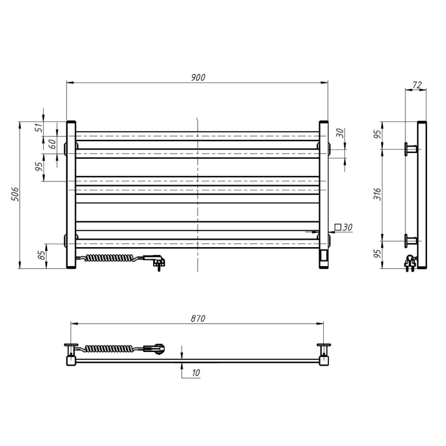 Vertaduro - Električni sušač ručnika s termostatom AVA 181W/230V 50x90 cm IP44 bijeli lijevi