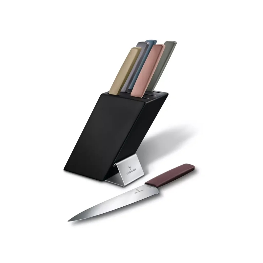 Victorinox - 7-dijelni set kuhinjskih noževa u stalku SWISS MODERN, buk/šareno