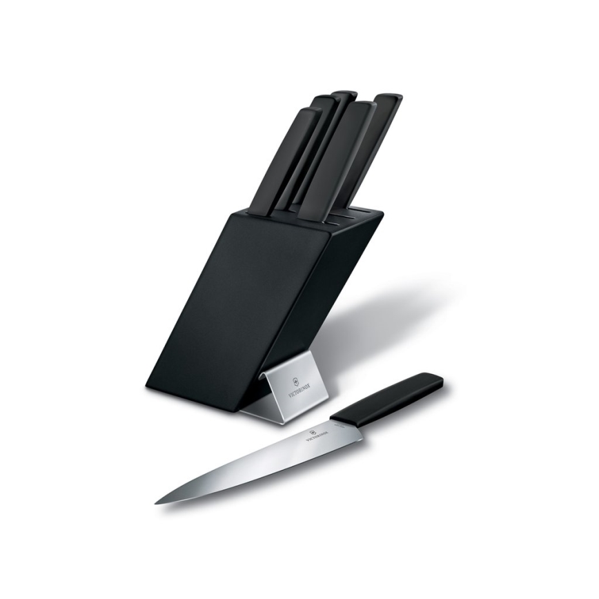Victorinox - 7-dijelni set kuhinjskih noževa u stalku SWISS MODERN, bukva/crna