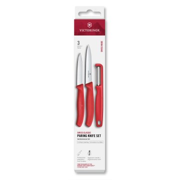 Victorinox - Set kuhinjskih noževa sa gulilicom SWISS CLASSIC, 3 kom, u crvenoj boji