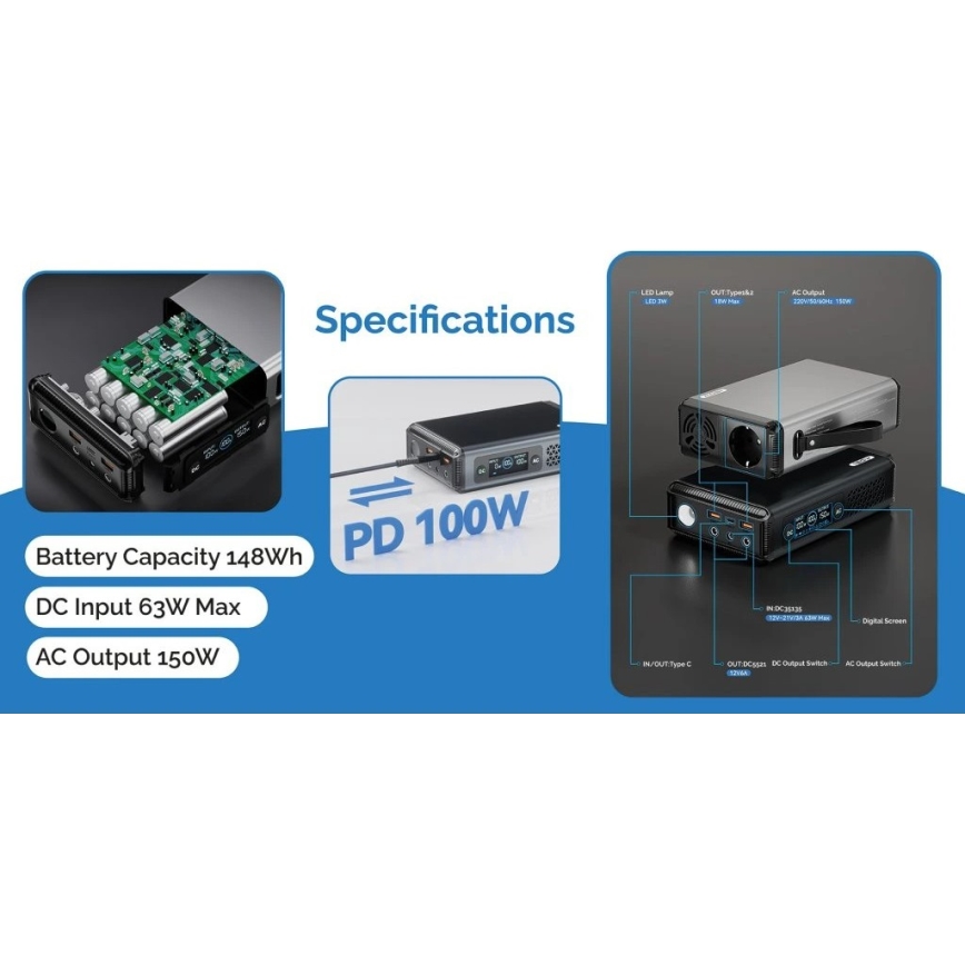 Viking - Baterijski generator s LED zaslonom Power Delivery 10000 mAh