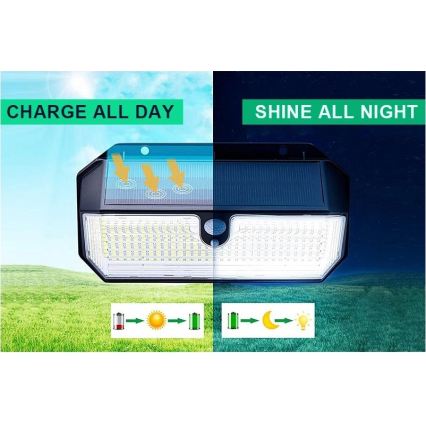 Viking - LED solarna zidna svjetiljka sa senzorom LED/2W/3,7V IP65 6000K 2200 mAh