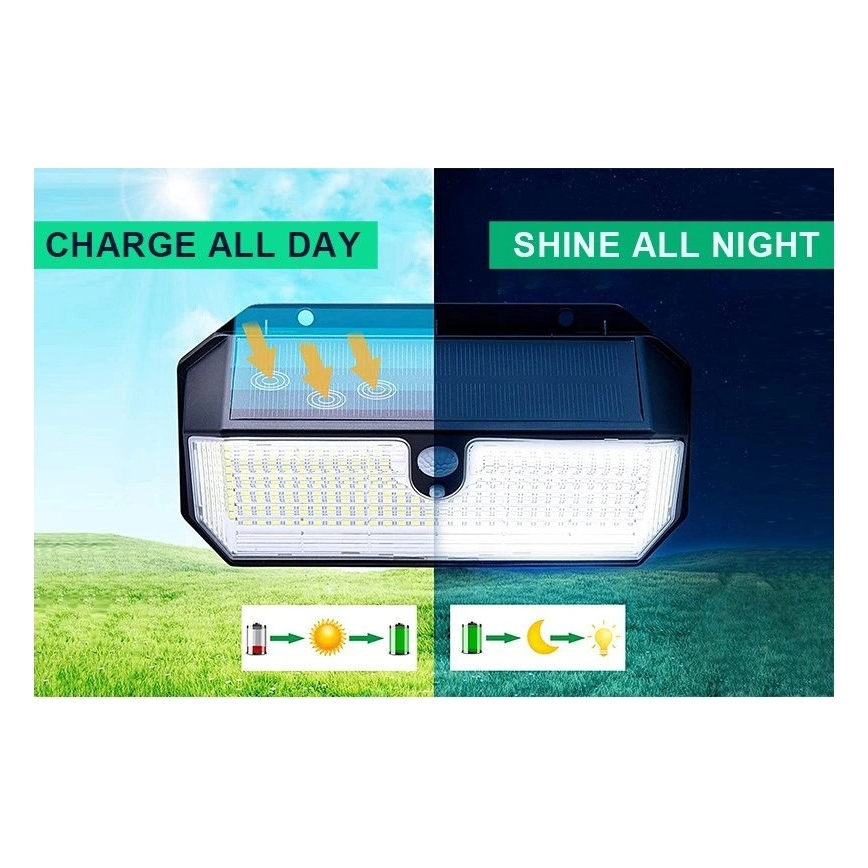 Viking - LED solarna zidna svjetiljka sa senzorom LED/2W/3,7V IP65 6000K 2200 mAh