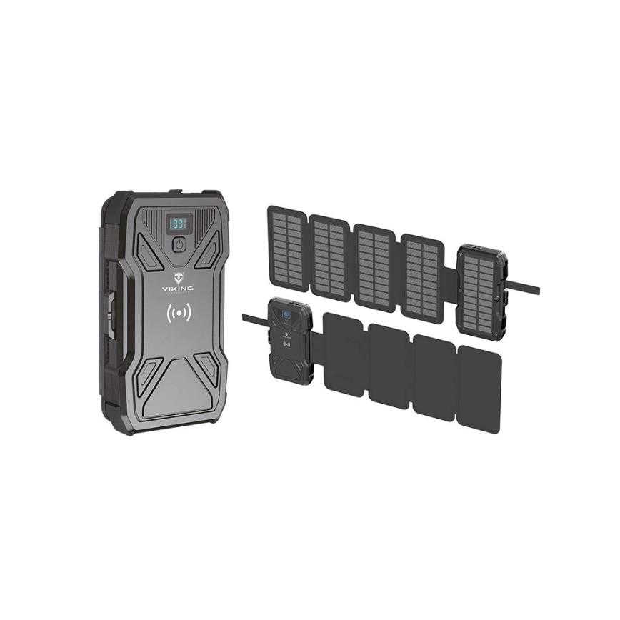 Viking-Power Bank s LED svjetiljkom, bežičnim punjenjem i solarnim panelom Power Delivery 15W/10000mAh