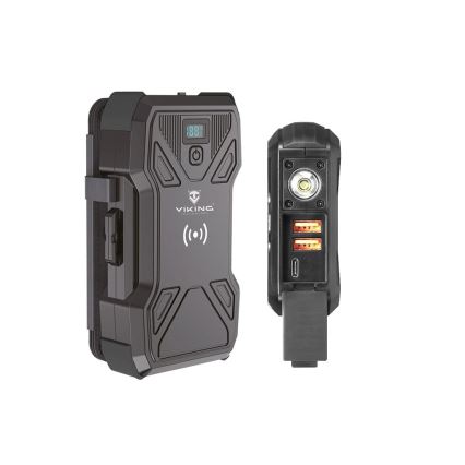 Viking - power bank s LED svjetiljkom, bežičnim punjenjem i solarnim panelom Power Delivery 22,5W/30000 mAh
