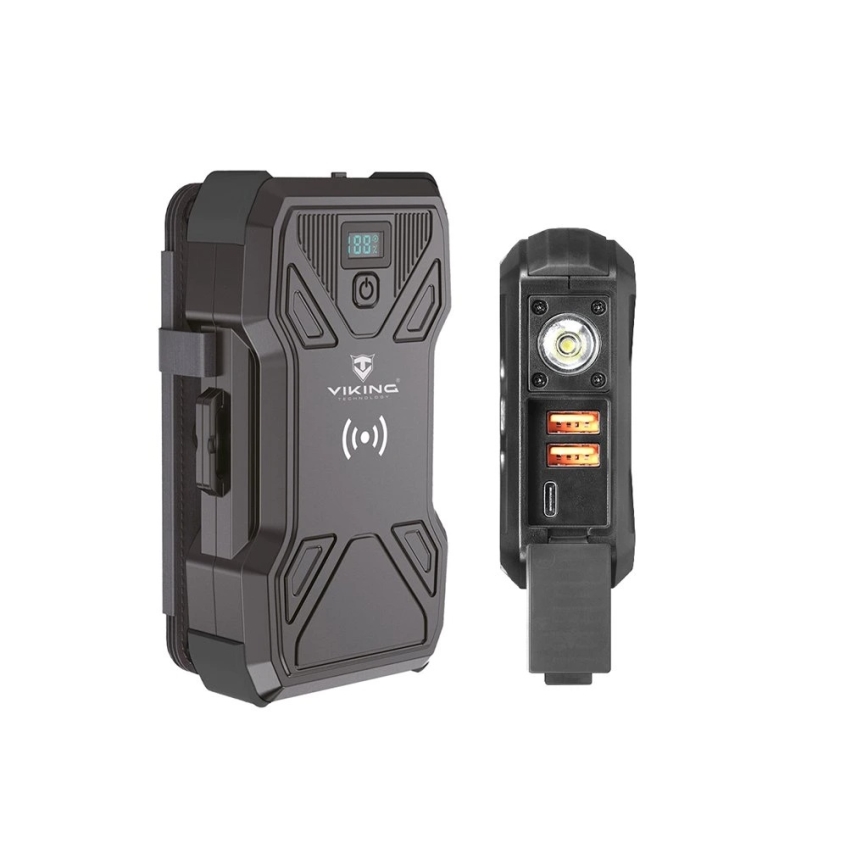 Viking - power bank s LED svjetiljkom, bežičnim punjenjem i solarnim panelom Power Delivery 22,5W/30000 mAh