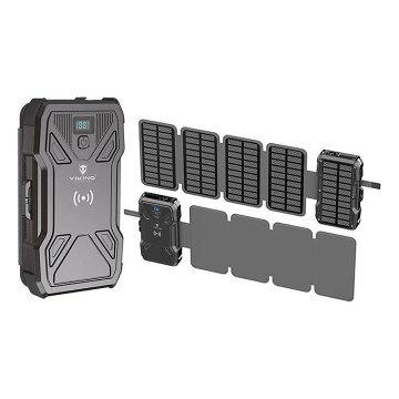 Viking - powerbank s LED svjetiljkom, bežičnim punjenjem i solarnim panelom Power Delivery 22,5W/20000 mAh