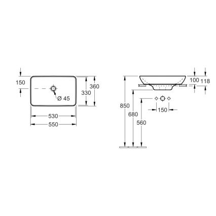 Villeroy & Boch 41135501 - Umivaonik na ploču VENTICELLO 55,5x36 cm keramika/bijela