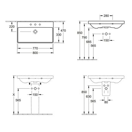 Villeroy & Boch 41568001 - Zidni umivaonik AVENTO 80x47 cm keramika/bijela