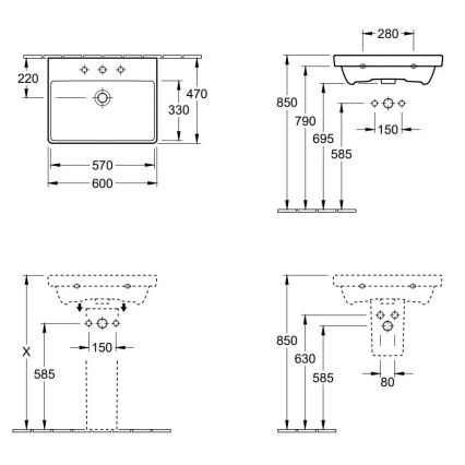 Villeroy & Boch 41586001 - Viseći umivaonik AVENTO 60x47 cm keramika/bijela
