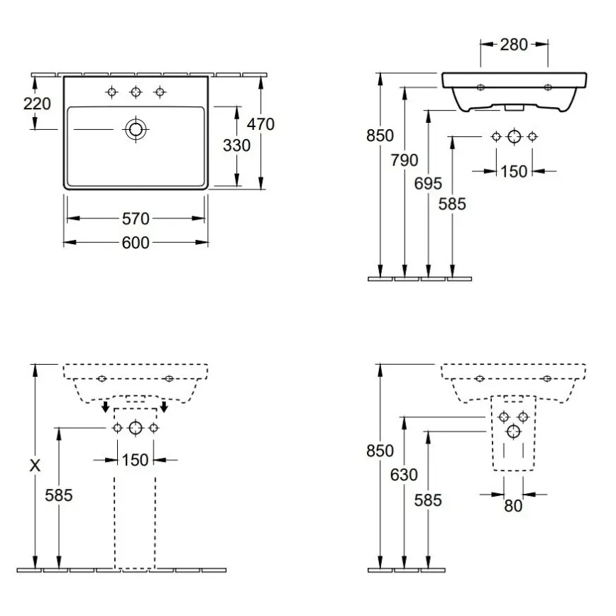 Villeroy & Boch 41586001 - Viseći umivaonik AVENTO 60x47 cm keramika/bijela