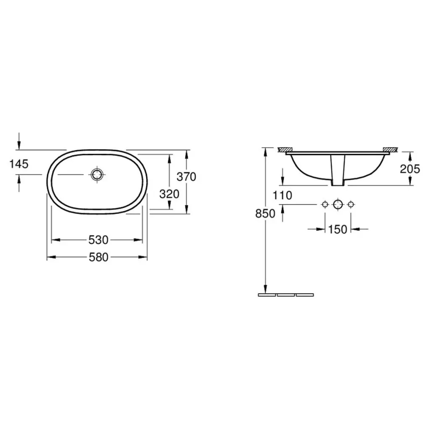 Villeroy & Boch 41625001 - Ugradbeni umivaonik O.NOVO 53x32 cm keramika/bijela