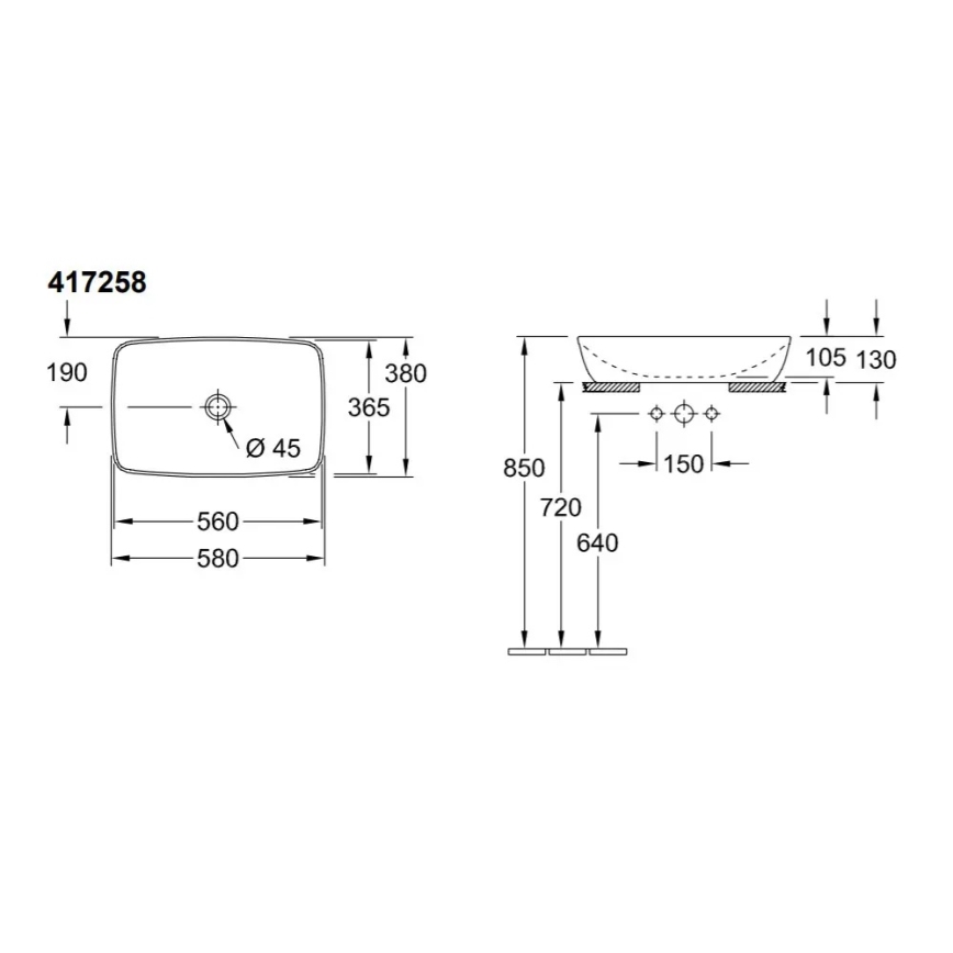 Villeroy & Boch 417258R1 - Umivaonik na ploču ARTIS 58x38,5 cm keramika/bijela