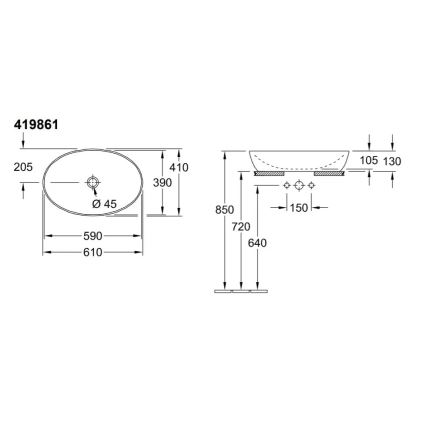 Villeroy & Boch 41986101 - Umivaonik za postavljanje na ploču ARTIS 61x41 cm keramika/bijela