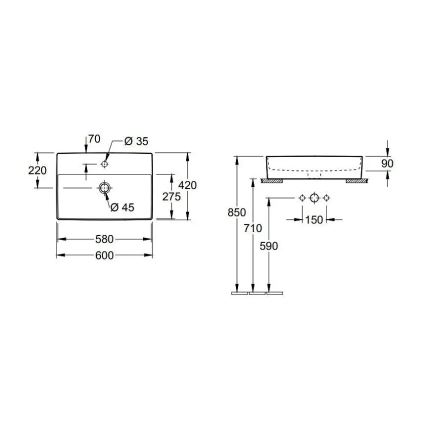 Villeroy & Boch 4A076001 - Nadgradni umivaonik MEMENTO 60x42 cm, keramički, bijeli