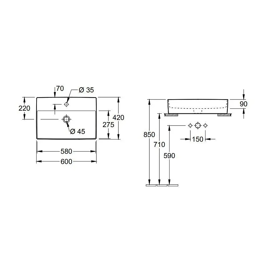 Villeroy & Boch 4A076001 - Nadgradni umivaonik MEMENTO 60x42 cm, keramički, bijeli