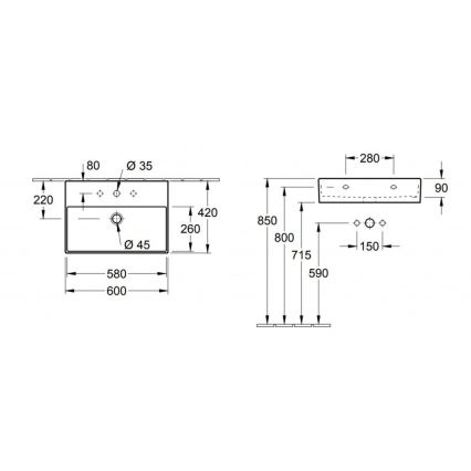 Villeroy & Boch 4A226001 - Viseći umivaonik MEMENTO 60x42 cm keramika/bijela