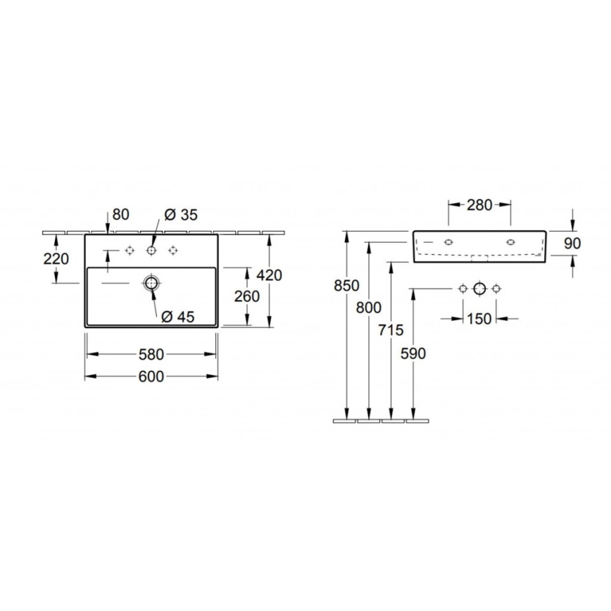 Villeroy & Boch 4A226001 - Viseći umivaonik MEMENTO 60x42 cm keramika/bijela