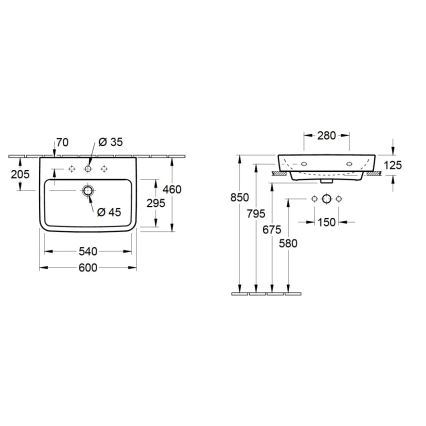 Villeroy & Boch 4A416G01 - Viseći umivaonik O.NOVO 60x46 cm keramika/bijela