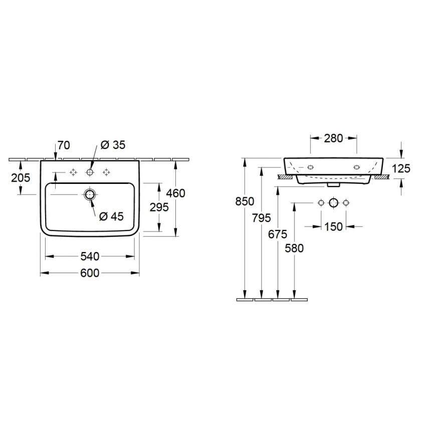 Villeroy & Boch 4A416G01 - Viseći umivaonik O.NOVO 60x46 cm keramika/bijela