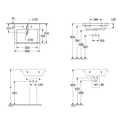 Villeroy & Boch 4A706001 - Zidni umivaonik SUBWAY 3.0 60x47 cm keramika/bijela