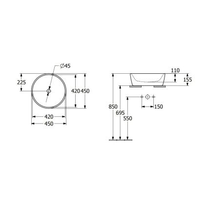 Villeroy & Boch 5A254501 - Umivaonik za ugradnju na ploču ARCHITECTURA, promjer 45 cm, keramika/bijela
