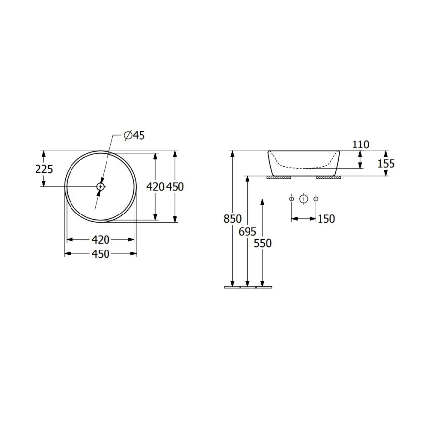 Villeroy & Boch 5A254501 - Umivaonik za ugradnju na ploču ARCHITECTURA, promjer 45 cm, keramika/bijela