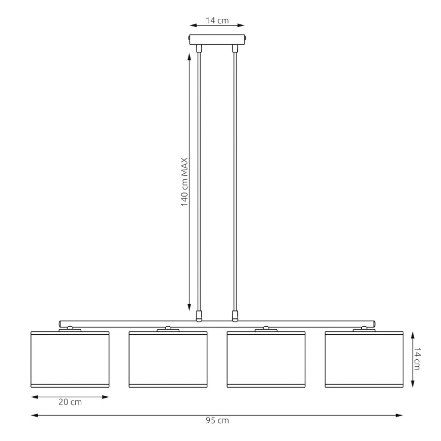 Viseća svjetiljka na sajli KARBON 4xE27/15W/230V crna/siva