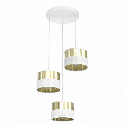 Viseća svjetiljka na sajli LUX 3xE27/15W/230V bijela/zlatna