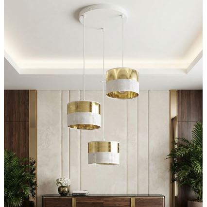 Viseća svjetiljka na sajli LUX 3xE27/15W/230V bijela/zlatna