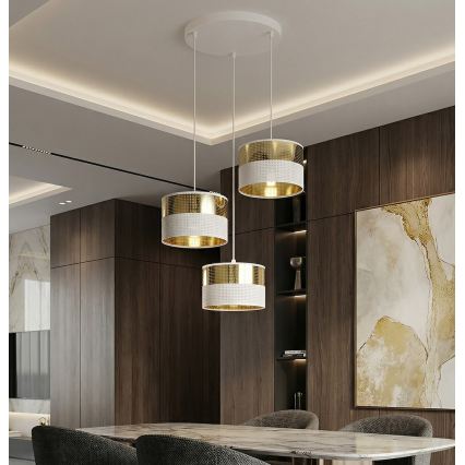 Viseća svjetiljka na sajli LUX 3xE27/15W/230V bijela/zlatna