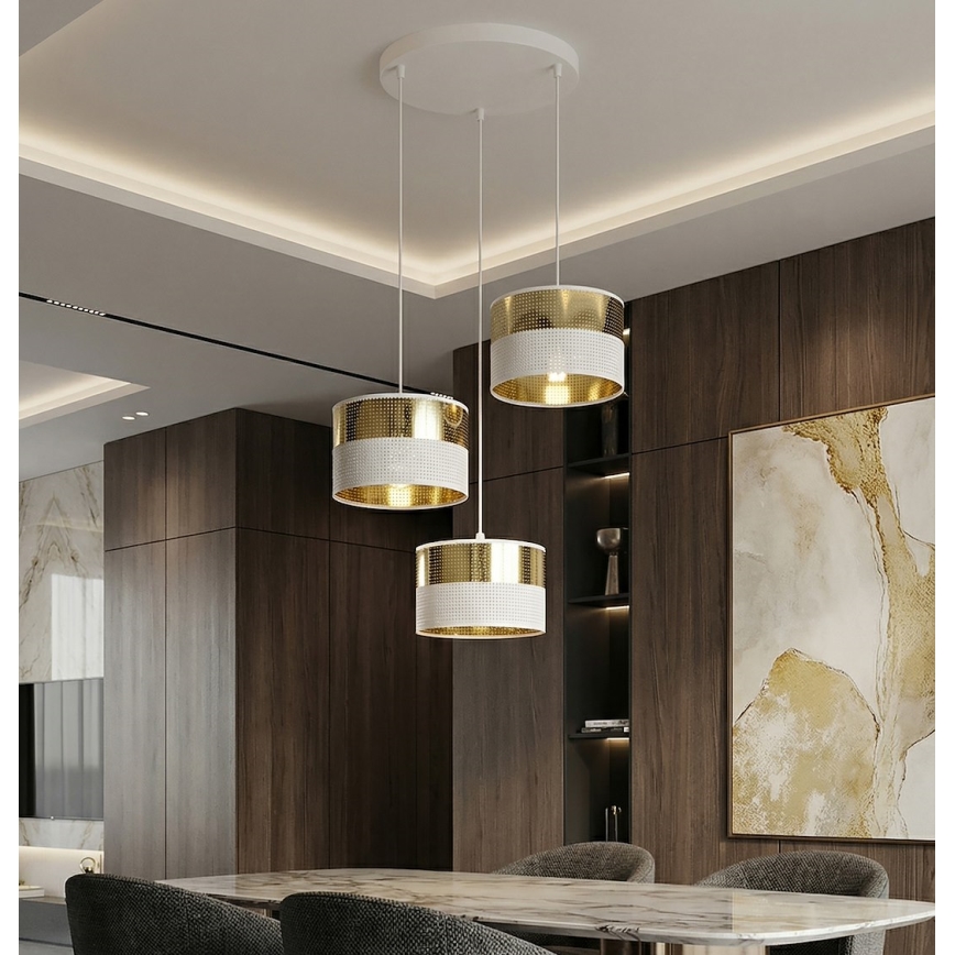 Viseća svjetiljka na sajli LUX 3xE27/15W/230V bijela/zlatna