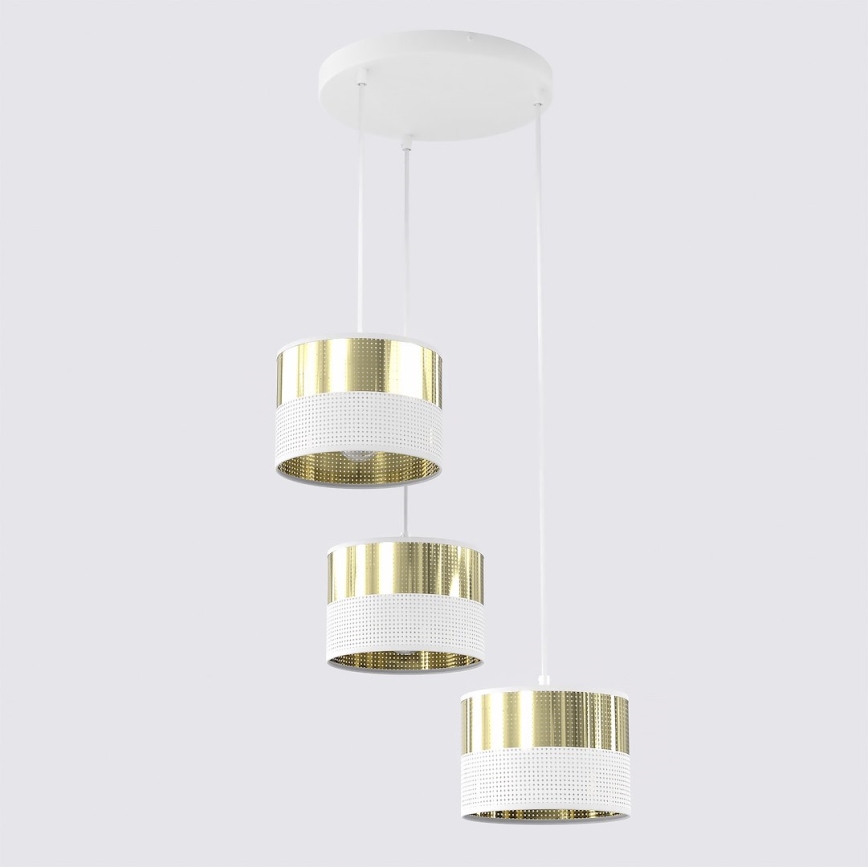 Viseća svjetiljka na sajli LUX 3xE27/15W/230V bijela/zlatna