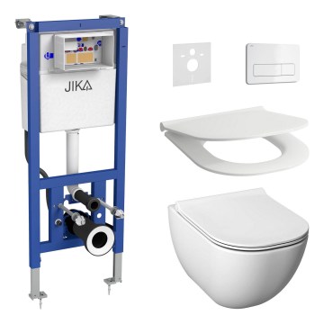 Viseća WC školjka MIO Rimless + WC daska SoftClose MIO + tipka za ispiranje DUAL + podžbukni modul + izolacijska podloga