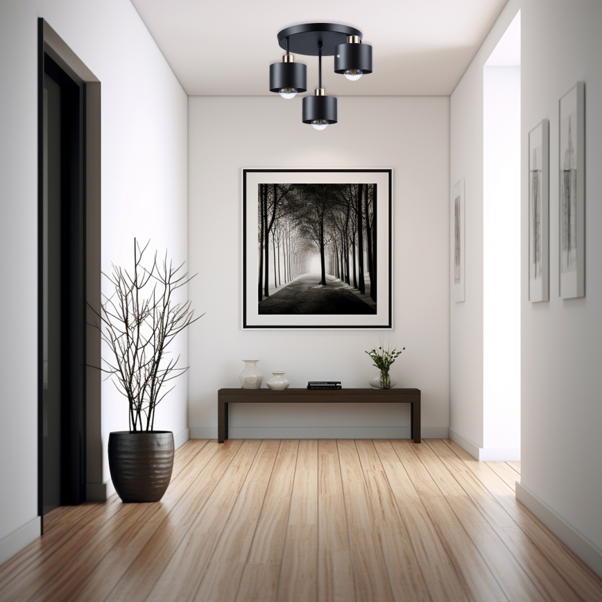 Viseći luster 3xE27/35W/230V pr. 30 cm crna/zlatna