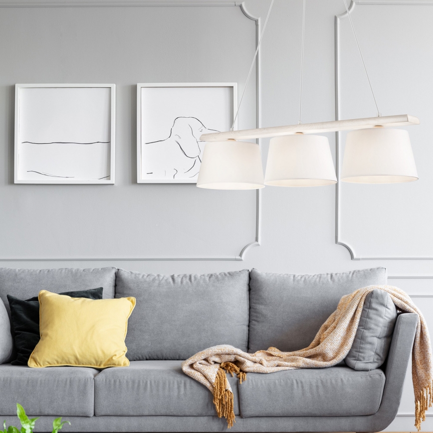 Viseći luster AIDA na sajli 3xE27/60W/230V Ø 25 cm hrast/bijela