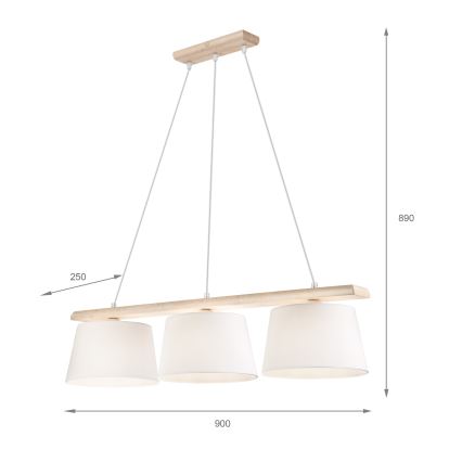 Viseći luster AIDA na sajli 3xE27/60W/230V Ø 25 cm hrast/bijela