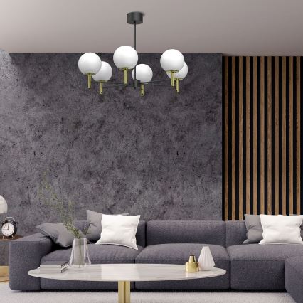 Viseći luster AWINION 6xE27/15W/230V bijela/zlatna/crna