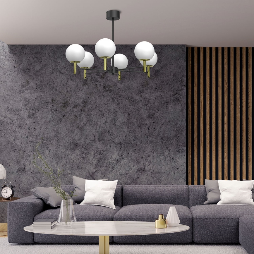 Viseći luster AWINION 6xE27/15W/230V bijela/zlatna/crna