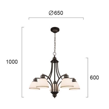 Viseći luster CLAIR na kabelu, 5xE27/60W/230V, promjer 65 cm, brončani