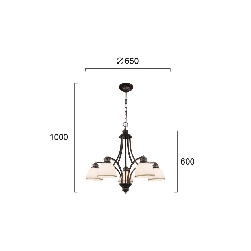 Viseći luster CLAIR na kabelu, 5xE27/60W/230V, promjer 65 cm, brončani