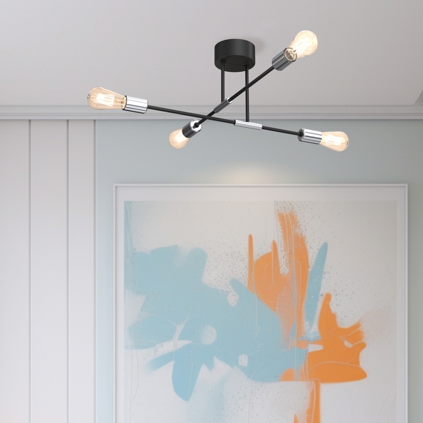 Viseći luster FLAME 4xE27/60W/230V crna/sjajni krom